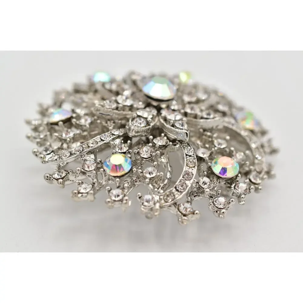 Vintage AB Aurora Borealis Rhinestone Flower Burst Brooch Pin Crystal Y2K A26